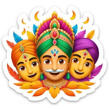 Cinematic Realistic Bollywood Pop Culture Emoji, featuring an energetic portrayal of Indian cinema rendered with dynamic textures and lively, colorful lighting. sticker