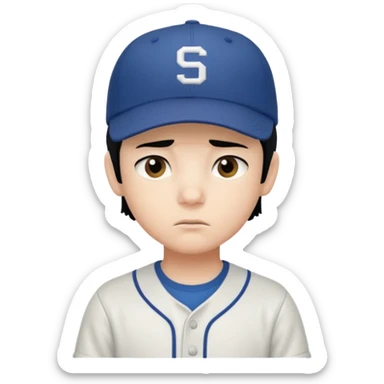 Gere um menino de cabelos preto e boné pro lado com feição séria sticker