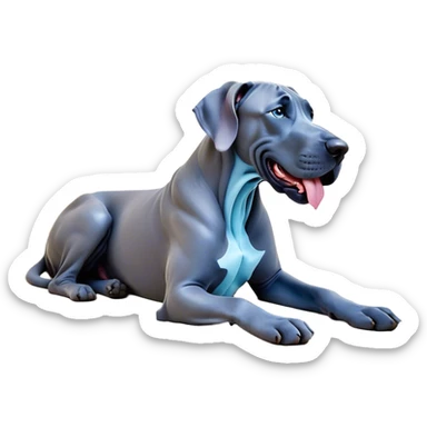 Cinematic Cute Yawning Blue Great Dane Portrait Emoji, Head tilted slightly with a dramatic, wide-open yawn, showcasing a smooth blue Fur with a cool luster, floppy ears slightly drooping, round steel-blue eyes barely open in drowsy contentment, Simplified yet irresistibly adorable features, highly detailed, glowing with a soft, cozy glow, high shine, relaxed yet expressive, stylized with a touch of whimsy, bright and endearing, soft glowing outline, capturing the essence of a sleepy yet affectionate guardian, so drowsy it feels like it could stretch out of the screen and curl up for a nap! sticker