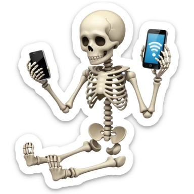 Sad Skeleton Grabs A No Wifi Cellphone And Hotspot sticker
