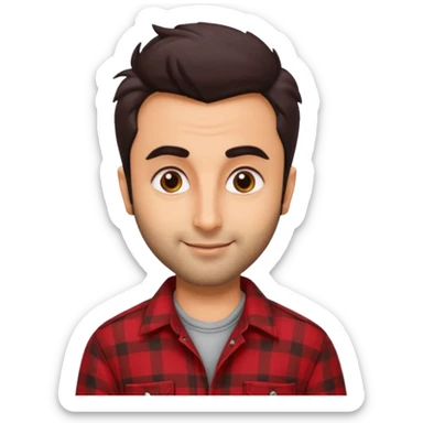 generate a pretty bratz emoji 
Make her look like Ranbir kapoor wearing a red flannel shirt, smirking

She should look exactly  like ranbir kapoor!  sticker