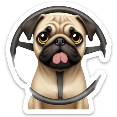 pug behind a steering wheel  sticker