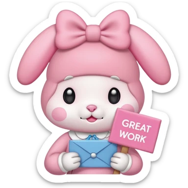 mymelody with sign that says great work sticker