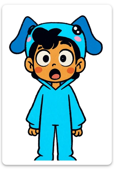 Keep the picture quality and style exactly the same as the original image. Change the character's expression to a surprised look, maintaining the same style and details. sticker