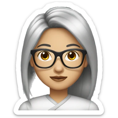 asian person with black feminine medium shot hair wearing silver glasses sticker