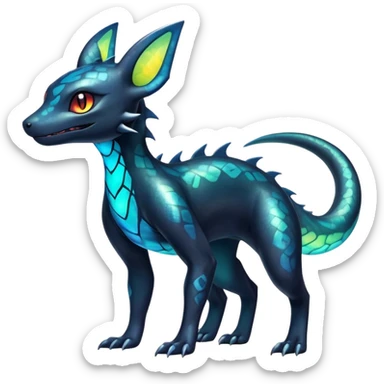 Colorful Iridescent Exotic Salandit-Aurorus-Umbreon-Fakémon-hybrid-creature (full body)  sticker