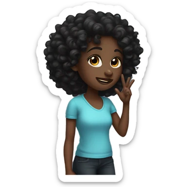 a dark skinned girl with black curly hair blowing a kiss sticker