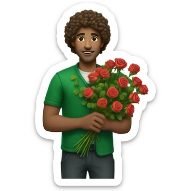 Irish man with curly hair with a bouquet of roses sticker
