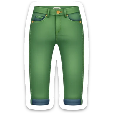 A 3D cartoon green  jeans with pockets and stitching details, casual slim fit, clean isolated background, Memoji-style. sticker