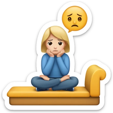 A person sitting with sad feeling sticker