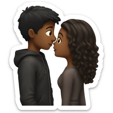 Black hair boy Kissing Brown hair girl sticker