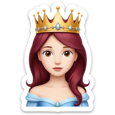 Beautiful long burgundy haired girl wearing a princess crown sticker