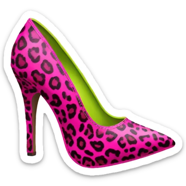 Realistic isolated top view of a pair of hot pink to lime green leopard print pointed toe high heel shoes. sticker