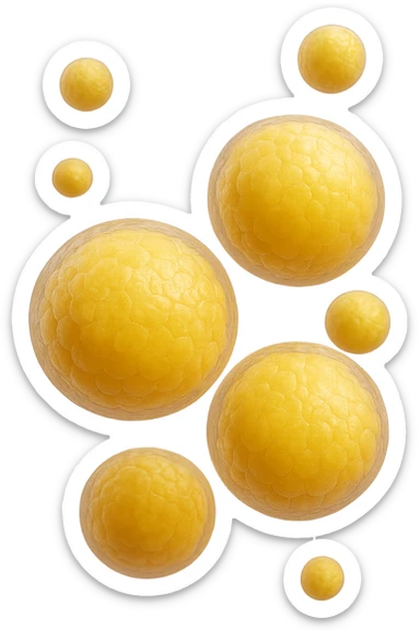 adipociti (cellule gialle) anatomiche realistiche fluttuano in aria, iperrealistico 4k sticker