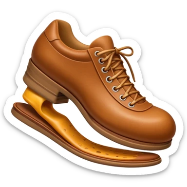 3D Apple-style emoji of a shoe with a foot inside, stepping and showing a clear shoe print below. and leg







 sticker