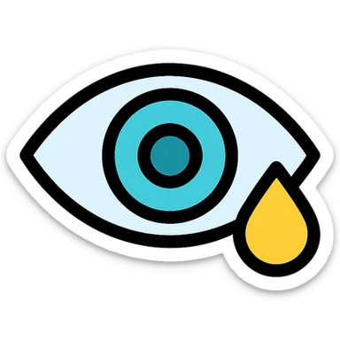 medical icon of an eye with a yellow droplet at the corner sticker