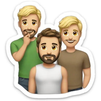 Gay male couple one of them Latino with beard male and the other guy an Australian blonde hair , with a cat in the middle sticker