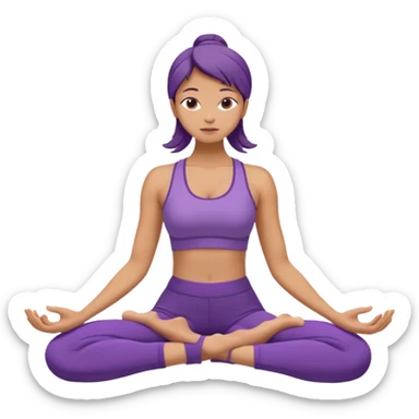 	A woman in purple yoga clothes sitting and bending forward to reach her toes, calm meditation vibe, simple white background. sticker