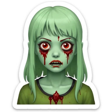 Mulher cabelo de franjinha pele verde zumbi sangrando bonito sticker