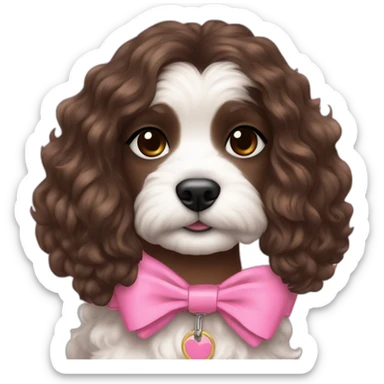 brunette Kendall Jenner with long hair holding white maltipoo in pink collar sticker