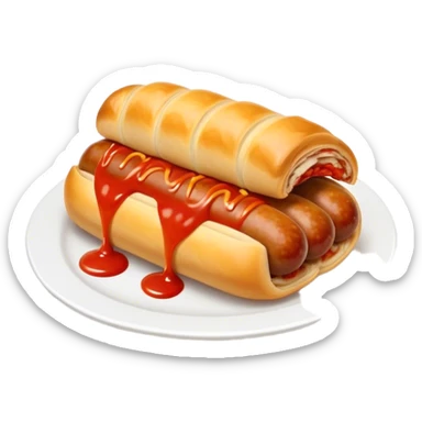 cinematic-realistic-sausage-roll-dish-emoji,-depicted-with-a-crisp,-golden-pastry-wrapped-around-flavorful-sausage,with tomatoe sauce on top sticker