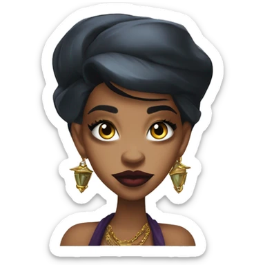 Warcraft Rihanna gem collector in Uncle Scrooge style, mysterious eyes, intricate lips, masterpiece pose sticker