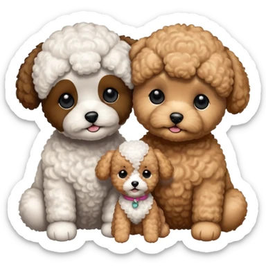 Two small, fluffy dogs with a toy poodle / bichon-like appearance, both with round faces, black button eyes, and short snouts. Their fur is bright white, tightly curled, and freshly groomed, styled in a plush, teddy-bear cut. sticker