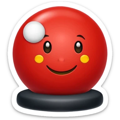 🔴 Parte de cima: vermelha, lisa e brilhante
⚪ Parte de baixo: branca
➖ No meio: uma faixa preta horizontal que divide a bola ao meio
⚪ No centro da faixa: um botão redondo branco (ou cinza claro), que parece um pequeno círculo
Formato: ⚪ Bola perfeitamente redonda sticker