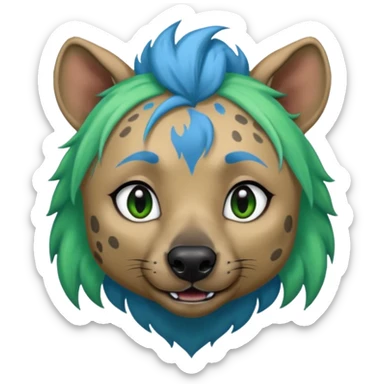 hyena with feminine  blue and green hair sticker