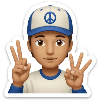 Cool hip guy with NY baseball cap doing a peace sign with his fingers sticker