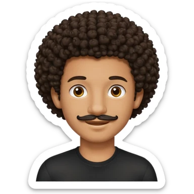 teen-boy, Afro curly dark brown hair, brown eyes, black shirt, thin trimmed mustache, not bushy or thick  sticker