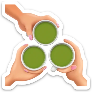 3 womens hands with nice nails holding matcha drinks together sticker