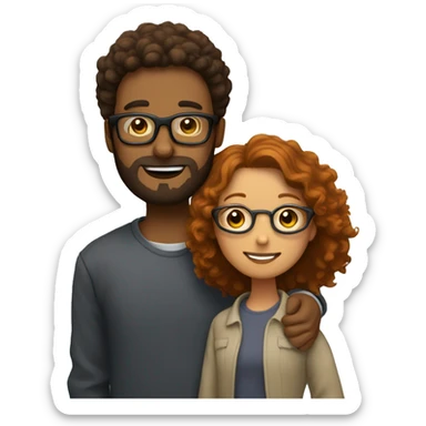 guy with ginger beard hugging dark brunette girl with frizzy short hair with glasses  sticker