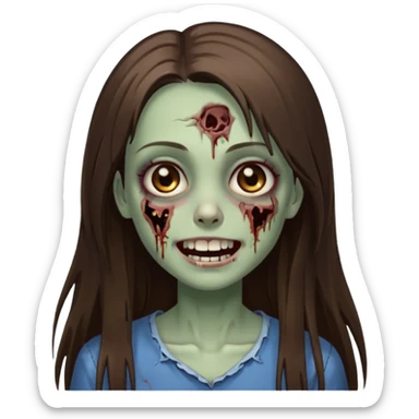 a zumbi girl with long brunette straight hair and light brown eyes, she is happy and beautiful  sticker
