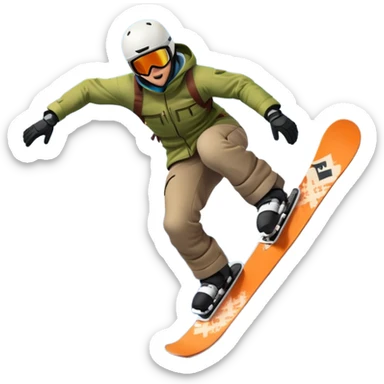 An icon showing a snowboarder performing an exciting jump on a snow-covered slope. The background features towering mountains, snow-covered trees, and a bright, clear sky. Transparent background highlights the speed, agility, and thrill of snowboarding. sticker