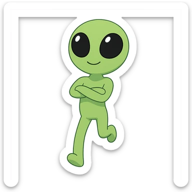 Create a neon green alien dancing, almost identical to the reference image, with minimal changes in the positions of arms and legs, looking straight ahead. This is frame 20 of the animation. PNG with transparent background. sticker