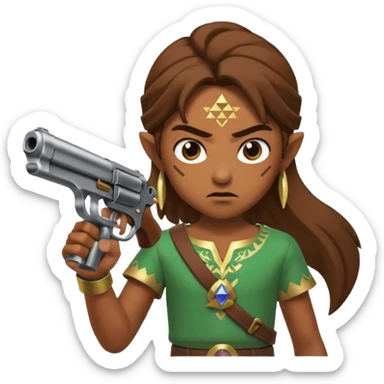 A caca whit a gun that shoot a zelda sticker