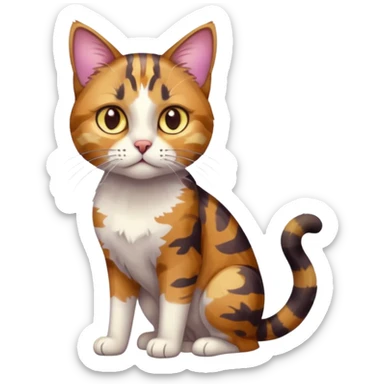 full body anxious looking colourful light calico tabby cat with hazel eyes and patchy brown tabby sections of fur sticker
