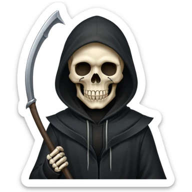 zoomed black hood skull scythe sticker
