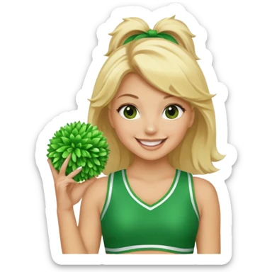 football cheerleader, holding a cheering pom, green  sticker