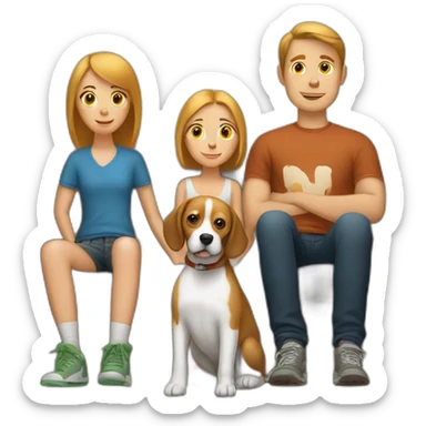 White boy, girl and beagle Sit on couch sticker