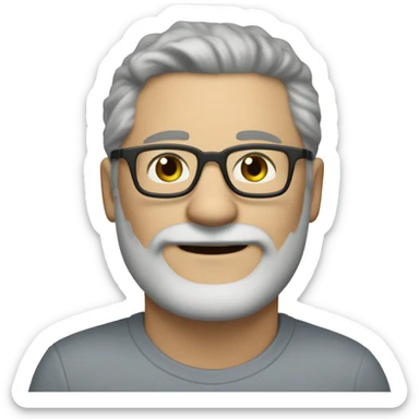 A handsome man in his 50s with graying short hair and a gray beard wearing brown, acetate, framed eyeglasses he has greenish hazel eyes eyes sticker