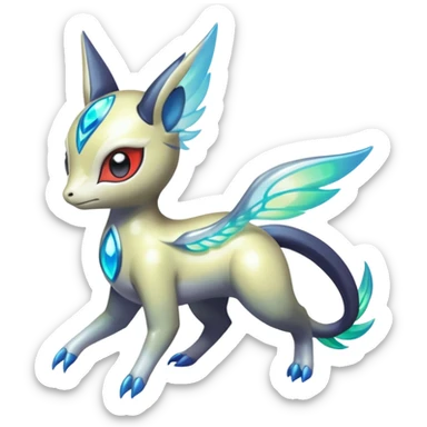 Iridescent Bioluminescent Translucent Luminescent Diaphanous Shiny Colorful Meloetta-Latias-Koraidon-Peppercat-Wargreymon-Protogen-Fakémon-fusion-hybrid-creature sticker