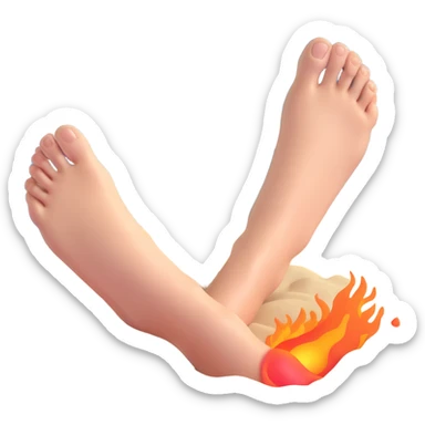 bare foot on scorching hot beach sand with pain indicators and steam heat waves sticker