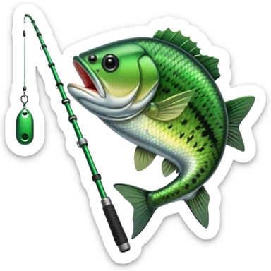 fishing pole with bass fish on hook sticker