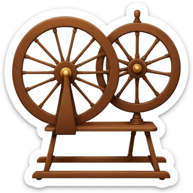 I want a traditional spinning wheel, with the wheel on the right or left and the flyer on the opposite. Shown from the side. sticker