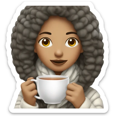 Woman drinking Tea in white Winter cloths  sticker