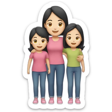 an asian mom with 2 daugters sticker