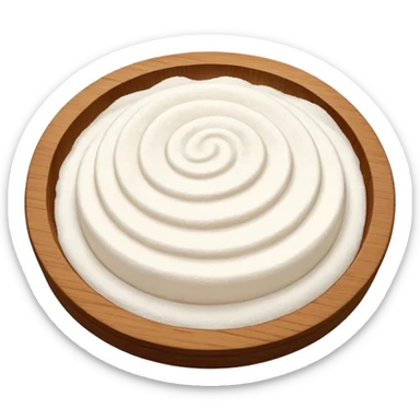 pour glutinous rice flour on circular wooden plate with curved edges sticker