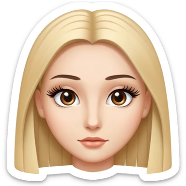 Beautiful character with sleek straight hair, perfect middle part, long dramatic eyelashes, and a very attractive face sticker